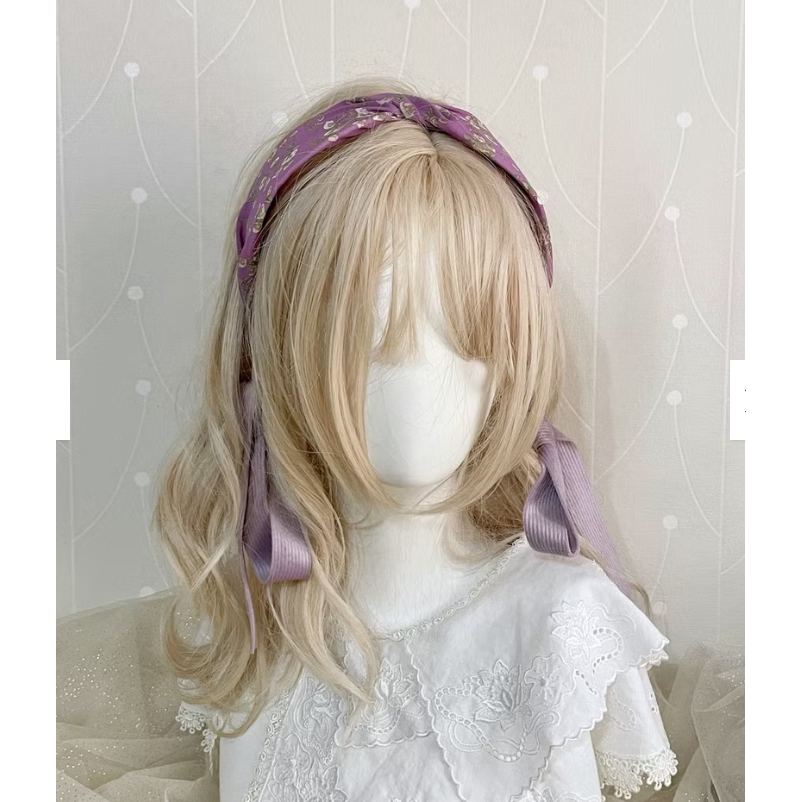 ＊哈娜髮飾＊多用綁帶髮箍 紫碎花蝴蝶結髮窟 寬髮枯 寬邊髮哭 編織打結 交叉 髮帶式 無痛 寬版頭箍 頭飾 飄帶絲巾-細節圖5