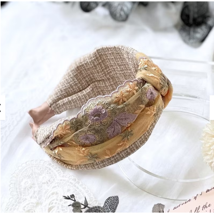 ＊哈娜髮飾＊打結髮箍 刺繡蕾絲髮窟 頭箍 髮飾 頭飾 禮物 生日 法哭 髮哭 髮圈 頭帶 髮帶 髮枯 獨家手工-細節圖2