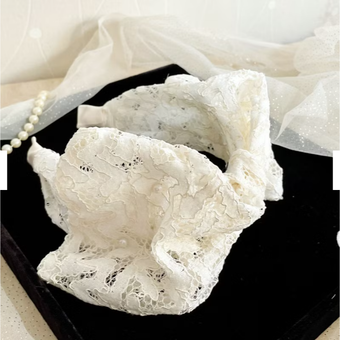 ＊哈娜髮飾＊超大蝴蝶結髮箍 白色蕾絲 寬版 寬邊 頭箍 髮窟 頭帶 頭飾 法枯 髮估-細節圖2