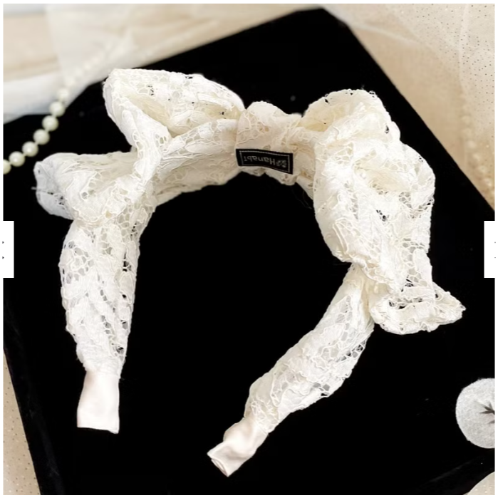 ＊哈娜髮飾＊超大蝴蝶結髮箍 白色蕾絲 寬版 寬邊 頭箍 髮窟 頭帶 頭飾 法枯 髮估-細節圖5