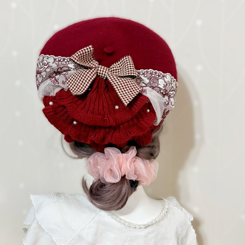 ＊哈娜髮飾＊貝蕾帽 蛋糕裙 貝雷帽 咖啡 beret 毛帽 手工帽 蕾絲帽 帽子 禮帽 蓓蕾帽 頭飾 lolita 禮帽-細節圖2