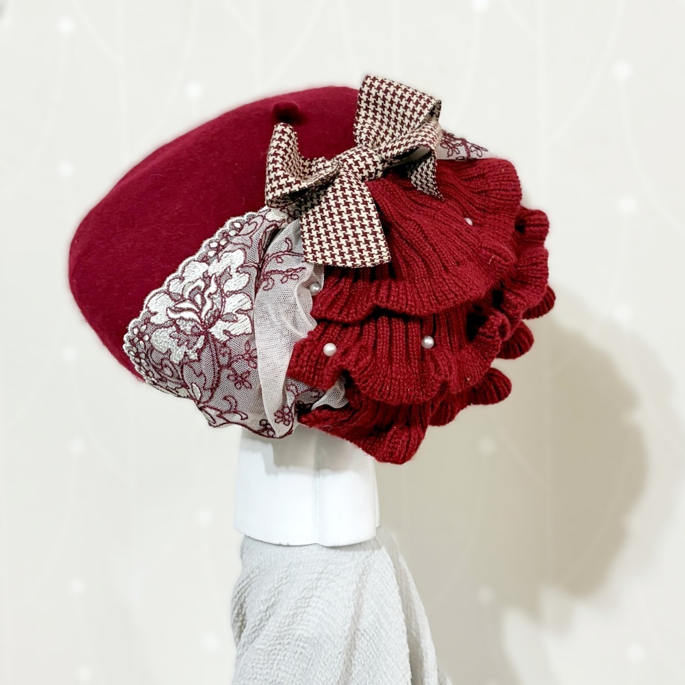 ＊哈娜髮飾＊貝蕾帽 蛋糕裙 貝雷帽 咖啡 beret 毛帽 手工帽 蕾絲帽 帽子 禮帽 蓓蕾帽 頭飾 lolita 禮帽-細節圖3