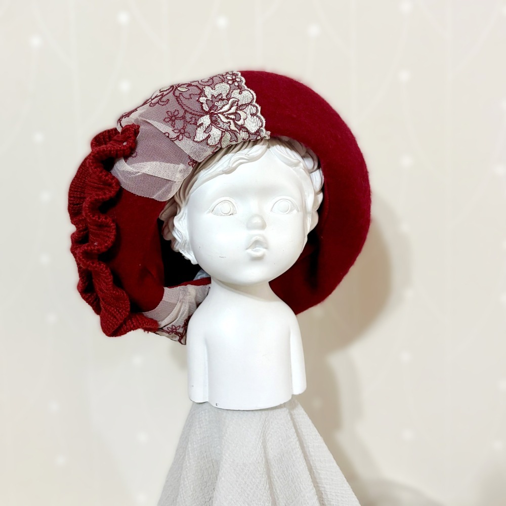 ＊哈娜髮飾＊貝蕾帽 蛋糕裙 貝雷帽 咖啡 beret 毛帽 手工帽 蕾絲帽 帽子 禮帽 蓓蕾帽 頭飾 lolita 禮帽-細節圖4