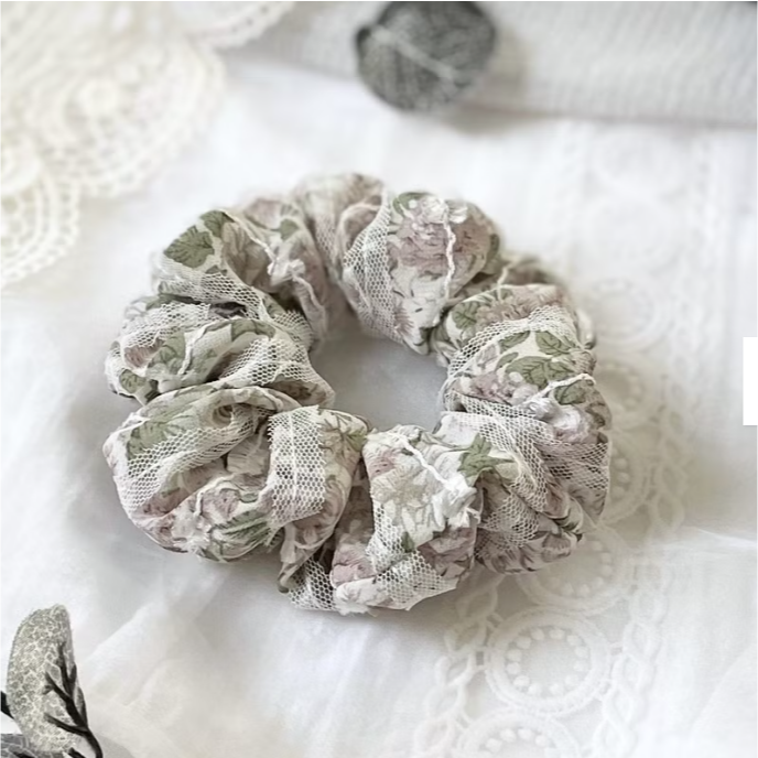 ＊哈娜髮飾＊布藝大腸圈 刺繡雪紡 髮圈 大腸髮圈 髮束 髮繩 髮飾 頭飾 禮物 髮量多 髮量少-細節圖3