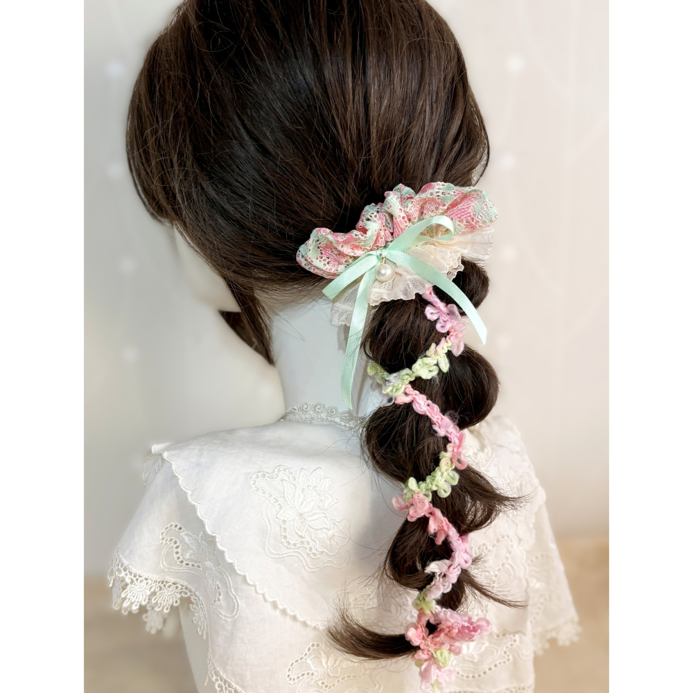 刺繡蕾絲皺褶髮夾/ 馬尾夾 編織髮插 馬尾插 髮叉 髮梳 邊夾 髮飾 壓夾 瀏海夾 彈簧夾 法國夾 法式夾 自動夾-細節圖2