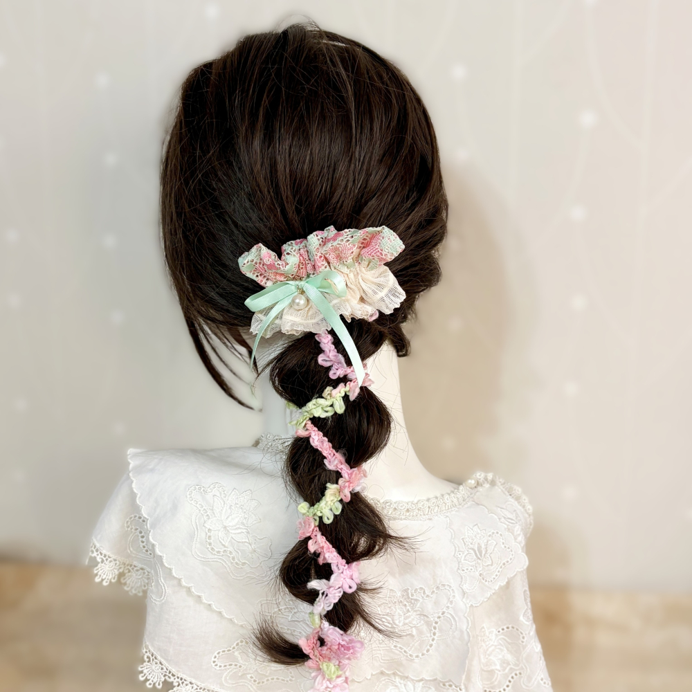 刺繡蕾絲皺褶髮夾/ 馬尾夾 編織髮插 馬尾插 髮叉 髮梳 邊夾 髮飾 壓夾 瀏海夾 彈簧夾 法國夾 法式夾 自動夾-細節圖5