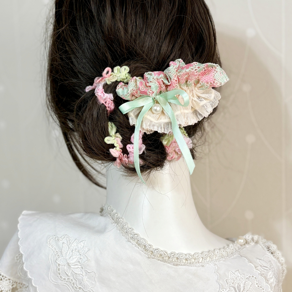 刺繡蕾絲皺褶髮夾/ 馬尾夾 編織髮插 馬尾插 髮叉 髮梳 邊夾 髮飾 壓夾 瀏海夾 彈簧夾 法國夾 法式夾 自動夾-細節圖6