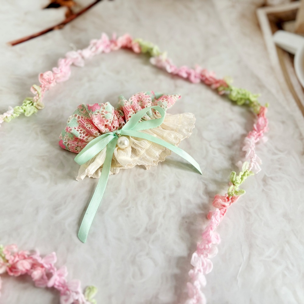 刺繡蕾絲皺褶髮夾/ 馬尾夾 編織髮插 馬尾插 髮叉 髮梳 邊夾 髮飾 壓夾 瀏海夾 彈簧夾 法國夾 法式夾 自動夾-細節圖3