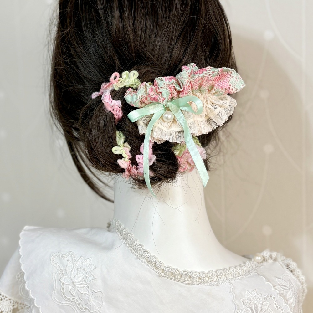 刺繡蕾絲皺褶髮夾/ 馬尾夾 編織髮插 馬尾插 髮叉 髮梳 邊夾 髮飾 壓夾 瀏海夾 彈簧夾 法國夾 法式夾 自動夾-細節圖6