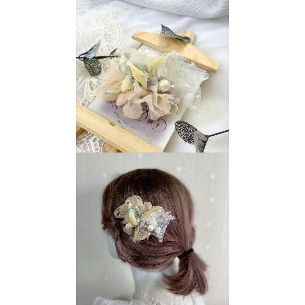 手工紗線髮夾 邊夾 髮梳 髮叉 胸針 別針 髮圈 彈簧夾 馬尾夾 壓夾 鯊魚夾 抓夾 馬尾勾 馬尾叉 相交夾 香蕉夾-細節圖2