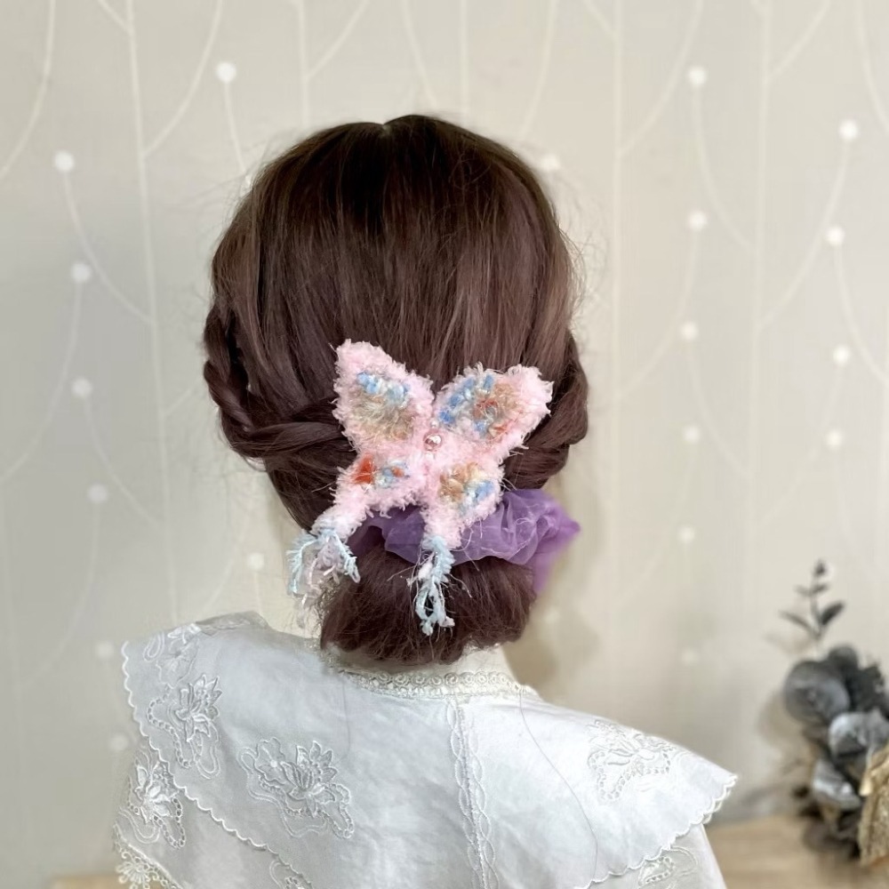 手工紗線髮夾 翩翩蝴蝶 邊夾 髮梳 髮叉 胸針 別針 髮圈 彈簧夾 馬尾夾 壓夾 鯊魚夾 抓夾 馬尾勾 相交夾 香蕉夾-細節圖3