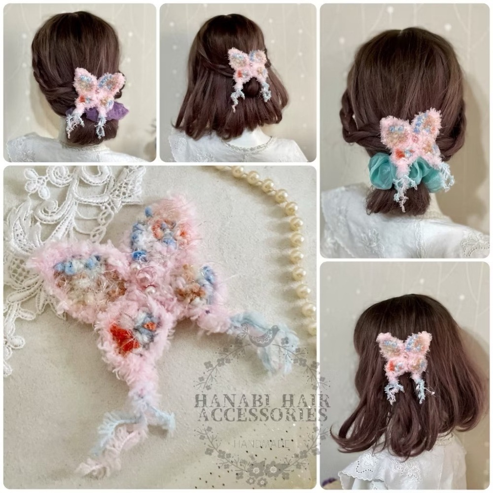 手工紗線髮夾 翩翩蝴蝶 邊夾 髮梳 髮叉 胸針 別針 髮圈 彈簧夾 馬尾夾 壓夾 鯊魚夾 抓夾 馬尾勾 相交夾 香蕉夾-細節圖4