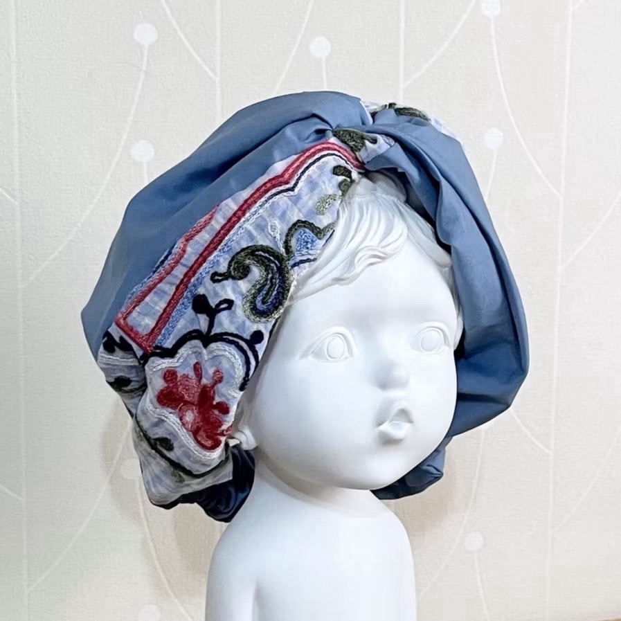 ＊哈娜髮飾＊超大交叉髮帶 刺繡藍 寬版 頭巾 頭飾 頭帶-細節圖4