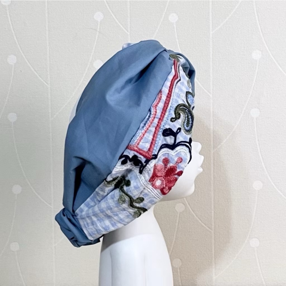 ＊哈娜髮飾＊超大交叉髮帶 刺繡藍 寬版 頭巾 頭飾 頭帶-細節圖5