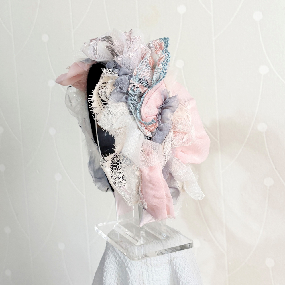 ＊哈娜髮飾＊手工拼接髮箍/ 寬版 寬邊 髮帶式刺繡蕾絲頭箍 髮窟 頭帶 頭飾 法枯 髮估-細節圖3