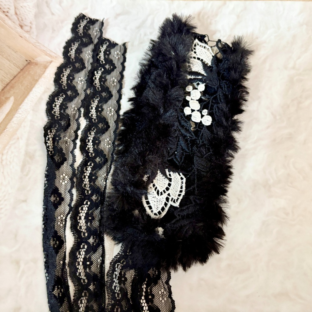 ＊哈娜髮飾＊編織髮帶 黑色 蕾絲頭巾 綁帶寬版頭帶 毛線 日系寬邊圍脖 髮飾 頭飾 領巾-細節圖2