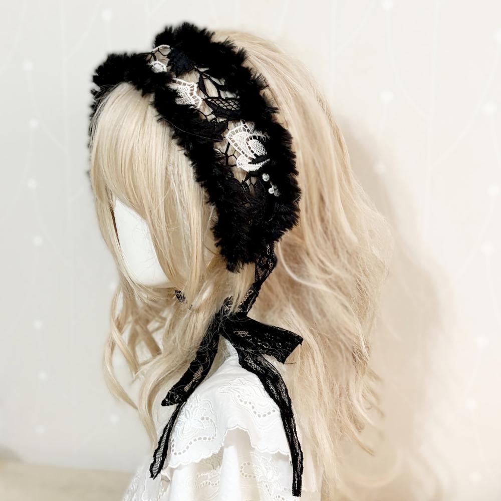 ＊哈娜髮飾＊編織髮帶 黑色 蕾絲頭巾 綁帶寬版頭帶 毛線 日系寬邊圍脖 髮飾 頭飾 領巾-細節圖4