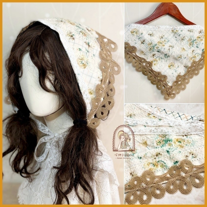 ＊哈娜髮飾＊三角頭巾髮帶 髮箍 頭箍 三角巾 綁帶寬版頭帶 棉質 日系寬邊頭巾 髮飾 頭飾 帽巾 多用綁帶髮箍-細節圖4