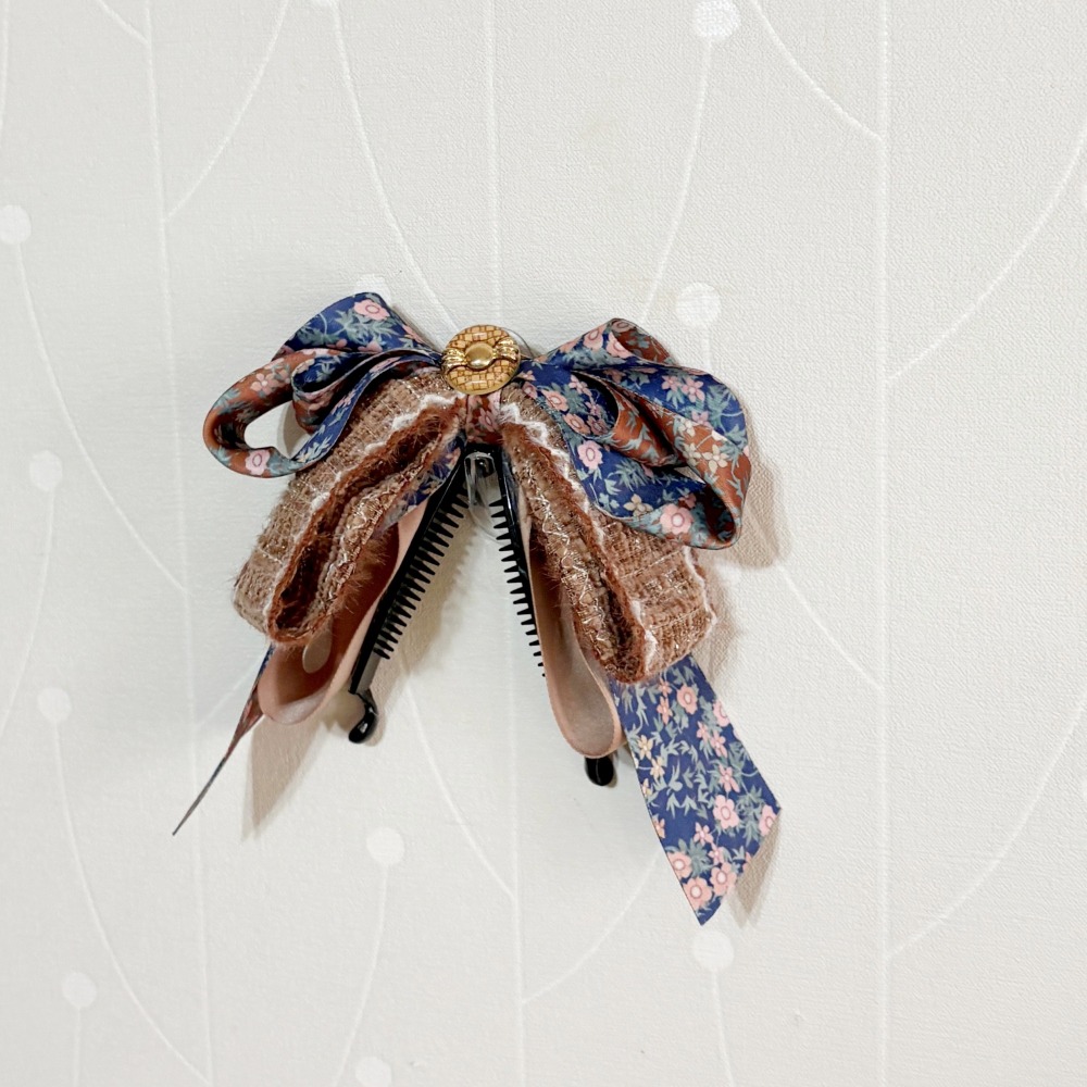 ＊哈娜髮飾＊手工仙女夾 灰色 大蝴蝶結 香蕉夾 鯊魚夾 馬尾夾 髮夾 相交夾 包頭抓夾 髮叉 髮梳 邊夾-細節圖2