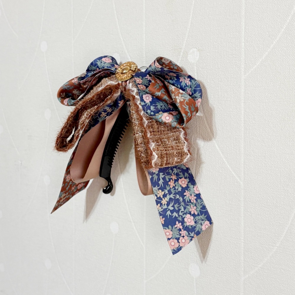 ＊哈娜髮飾＊手工仙女夾 灰色 大蝴蝶結 香蕉夾 鯊魚夾 馬尾夾 髮夾 相交夾 包頭抓夾 髮叉 髮梳 邊夾-細節圖4