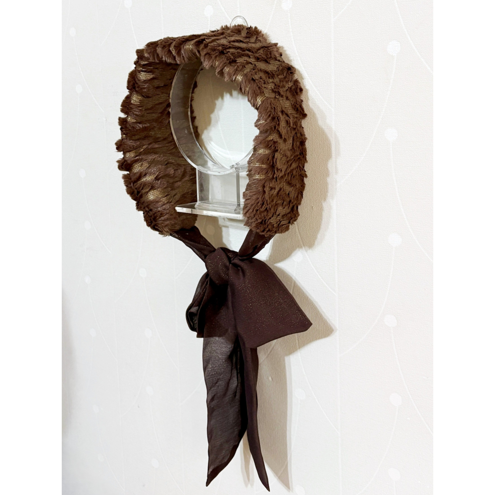 ＊哈娜髮飾＊手工拼接髮帶 耳罩 咖啡色 頭巾 綁帶寬版頭帶 毛線 日系寬邊圍脖 髮飾 頭飾 領巾-細節圖2