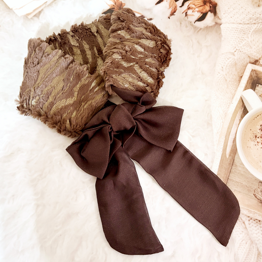 ＊哈娜髮飾＊手工拼接髮帶 耳罩 咖啡色 頭巾 綁帶寬版頭帶 毛線 日系寬邊圍脖 髮飾 頭飾 領巾-細節圖3