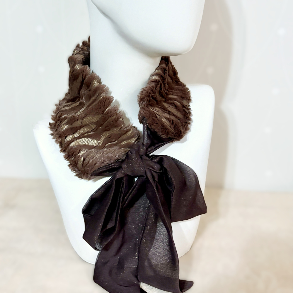 ＊哈娜髮飾＊手工拼接髮帶 耳罩 咖啡色 頭巾 綁帶寬版頭帶 毛線 日系寬邊圍脖 髮飾 頭飾 領巾-細節圖4