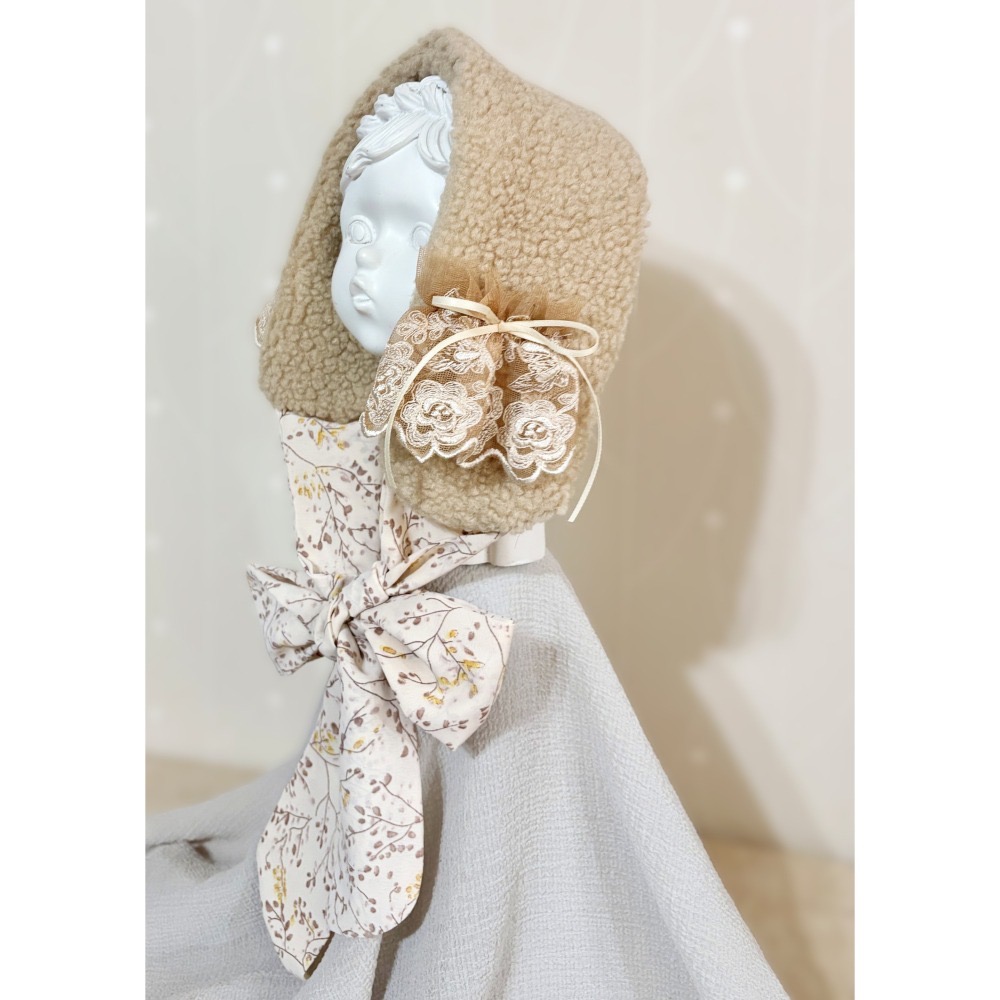 ＊哈娜髮飾＊長版綁帶髮帶  杏膚 蕾絲頭巾 綁帶寬版頭帶 毛線 日系寬邊圍脖 髮飾 頭飾 領巾-細節圖5