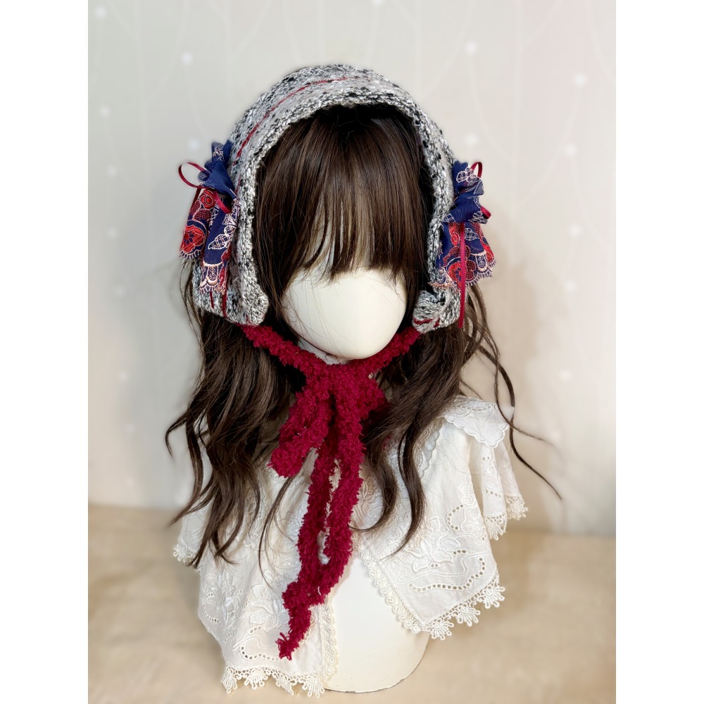 ＊哈娜髮飾＊長版綁帶髮帶  紅灰藍 蕾絲頭巾 綁帶寬版頭帶 毛線 日系寬邊圍脖 髮飾 頭飾 領巾-細節圖4