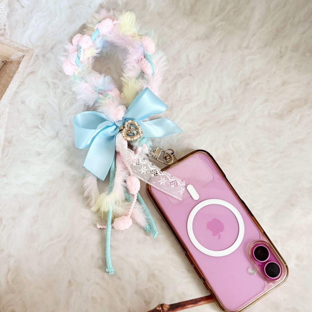 ＊哈娜髮飾＊手機掛繩~蝴蝶結流蘇 毛線編織手腕帶 吊飾 包包吊飾 鑰匙圈 吊繩 手腕繩 手機墊片夾片 掛繩 手提-細節圖3