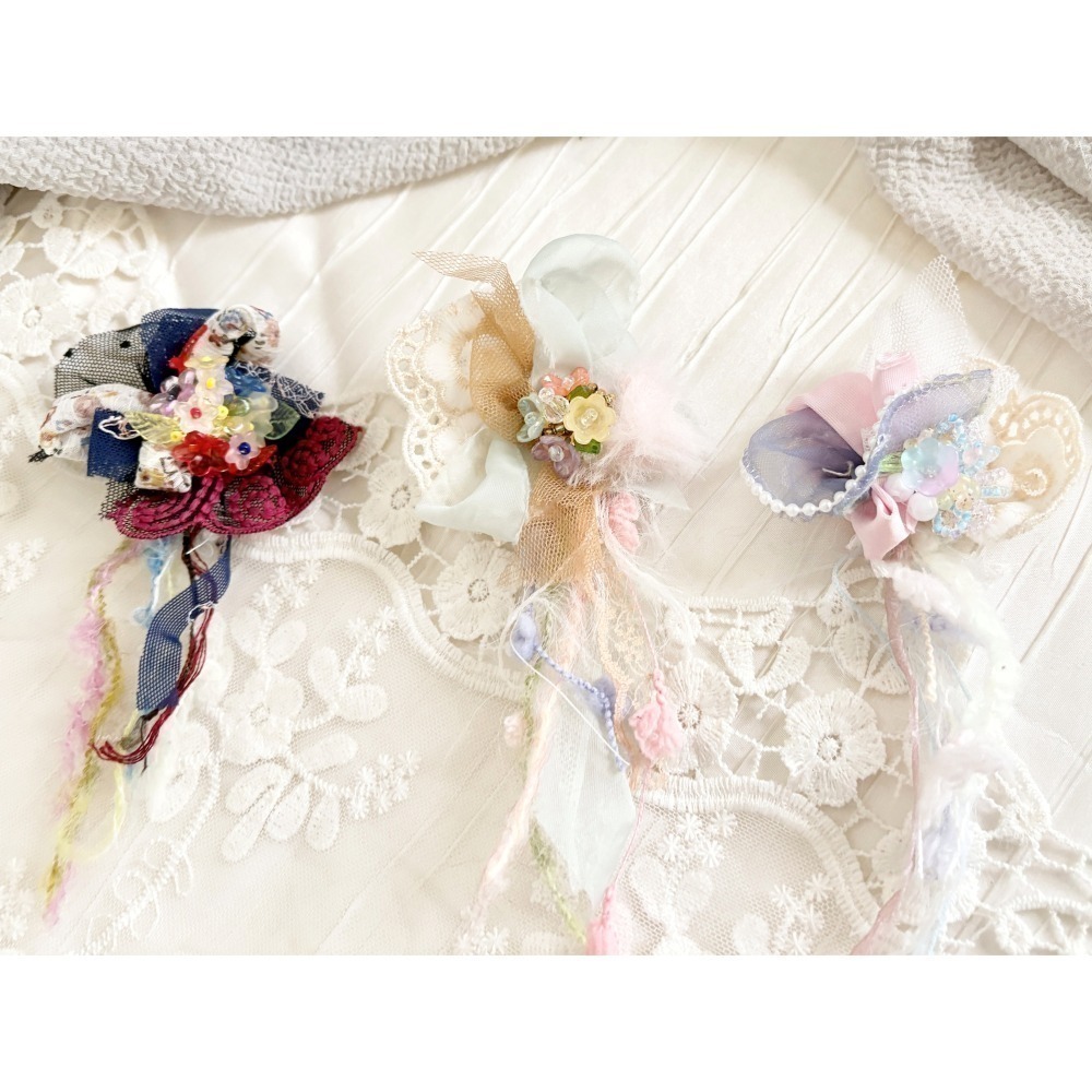 ＊哈娜髮飾＊手工紗線髮夾 拼接串珠 瀏海夾 邊夾 BB夾 馬尾夾 彈簧夾 自動夾 鋼夾-細節圖4