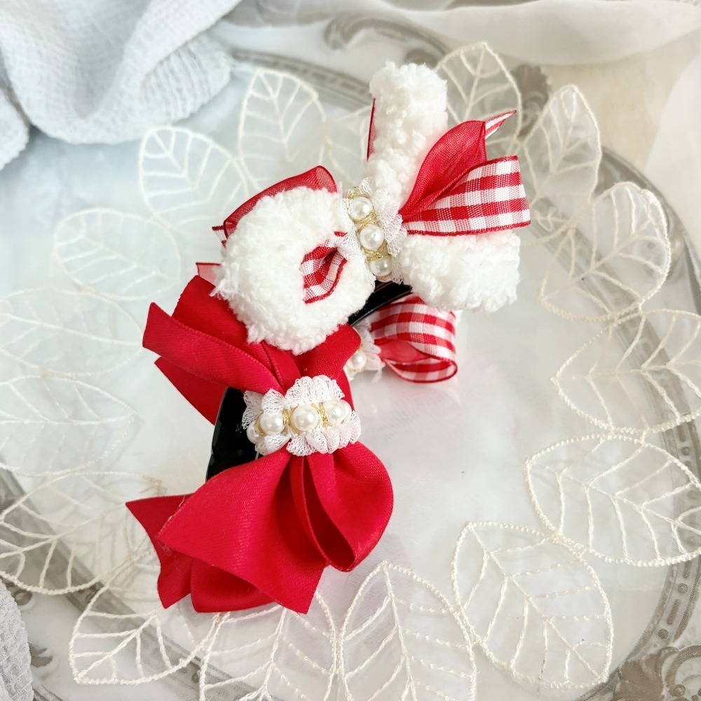 ＊哈娜髮飾＊手工蝴蝶結 毛絨紅格子 香蕉夾 相交夾 鯊魚夾 抓夾 邊夾 髮圈 髮梳 髮叉 髮夾 壓夾 馬尾夾 彈簧夾-細節圖2