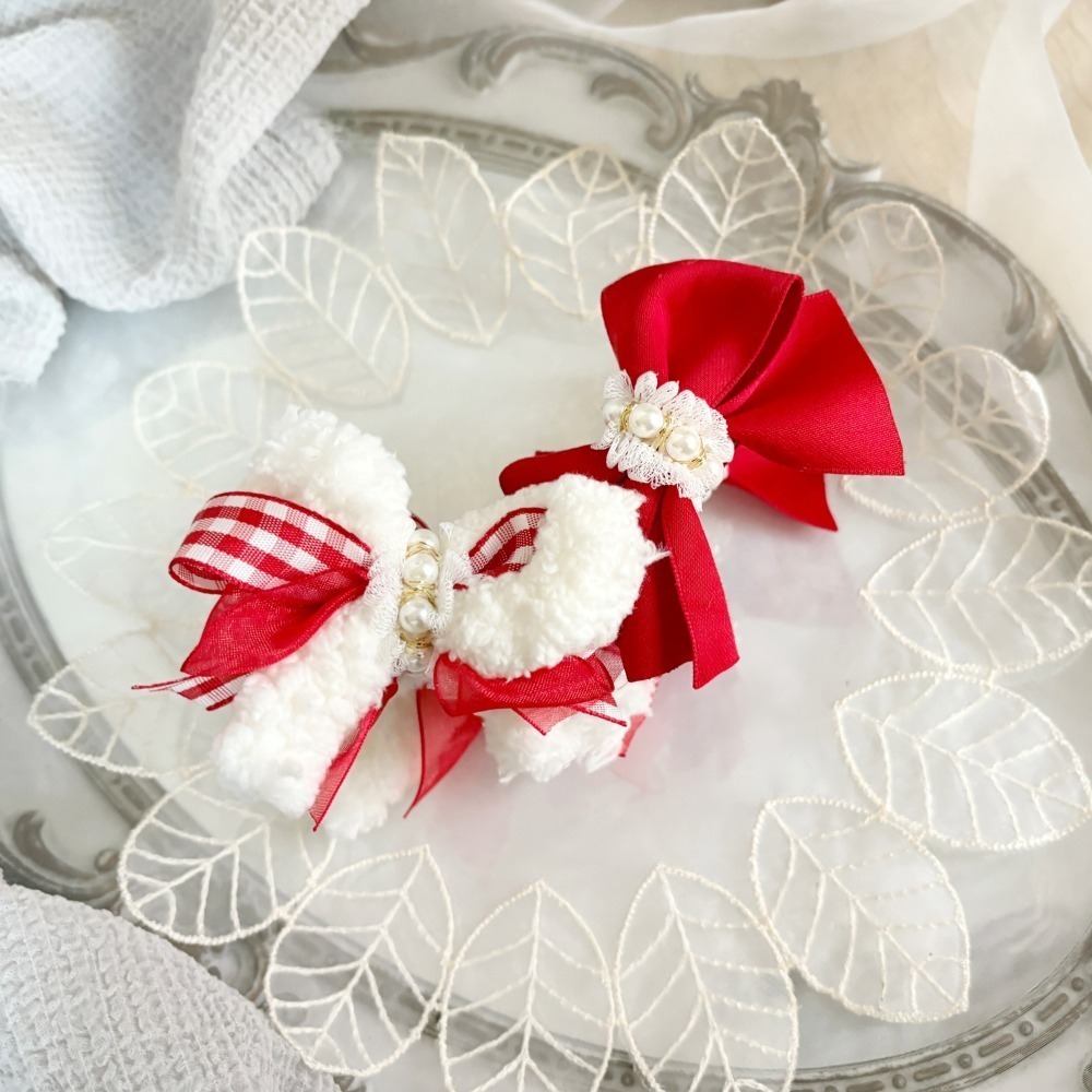 ＊哈娜髮飾＊手工蝴蝶結 毛絨紅格子 香蕉夾 相交夾 鯊魚夾 抓夾 邊夾 髮圈 髮梳 髮叉 髮夾 壓夾 馬尾夾 彈簧夾-細節圖4