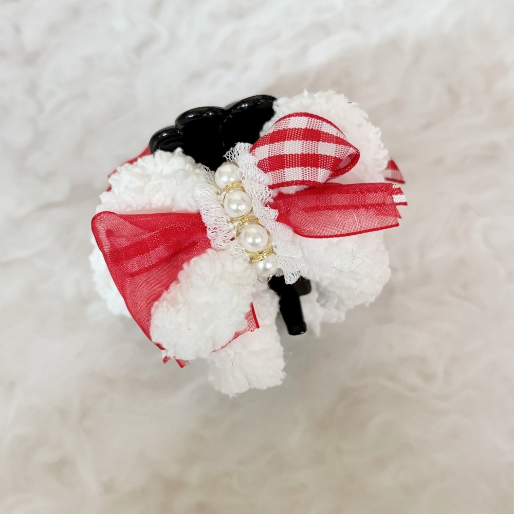 ＊哈娜髮飾＊手工蝴蝶結 毛絨紅格子 香蕉夾 相交夾 鯊魚夾 抓夾 邊夾 髮圈 髮梳 髮叉 髮夾 壓夾 馬尾夾 彈簧夾-細節圖2