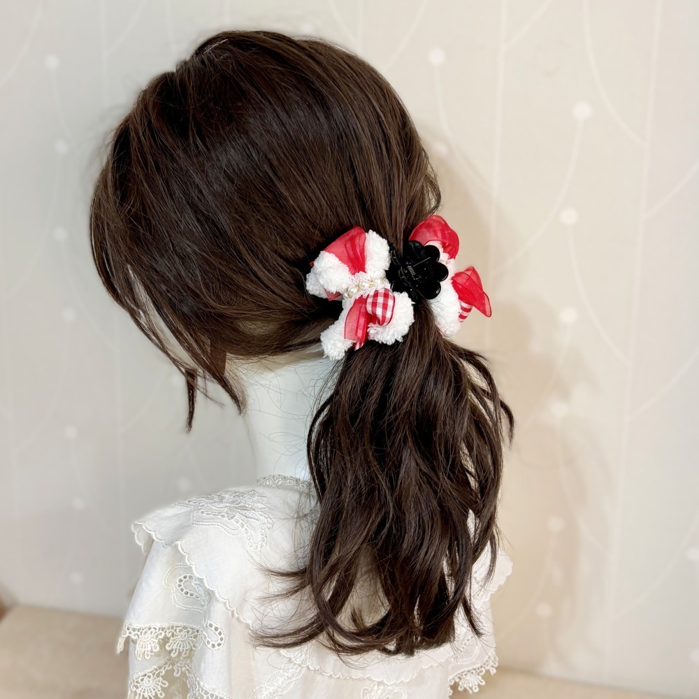 ＊哈娜髮飾＊手工蝴蝶結 毛絨紅格子 香蕉夾 相交夾 鯊魚夾 抓夾 邊夾 髮圈 髮梳 髮叉 髮夾 壓夾 馬尾夾 彈簧夾-細節圖5