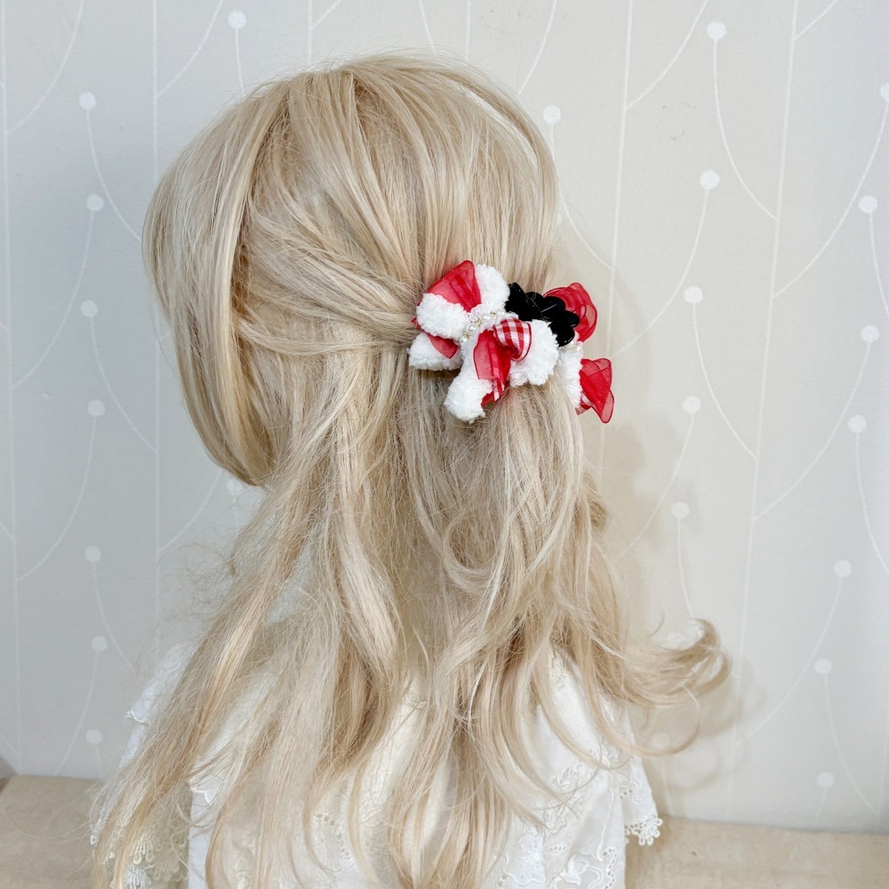 ＊哈娜髮飾＊手工蝴蝶結 毛絨紅格子 香蕉夾 相交夾 鯊魚夾 抓夾 邊夾 髮圈 髮梳 髮叉 髮夾 壓夾 馬尾夾 彈簧夾-細節圖8