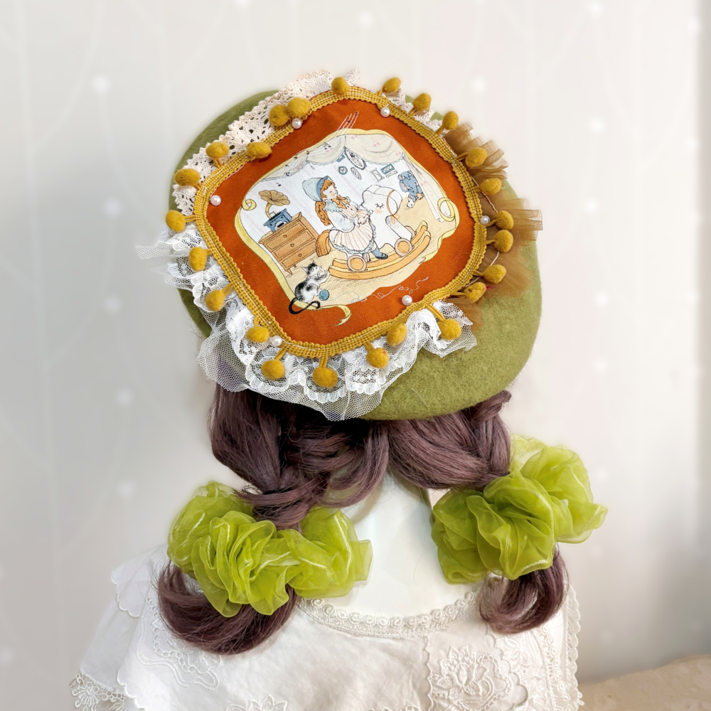 ＊哈娜髮飾＊貝蕾帽 綠色貝雷帽 咖啡 beret 毛帽 手工帽 蕾絲帽 帽子 禮帽 蓓蕾帽 頭飾 lolita 禮帽-細節圖2