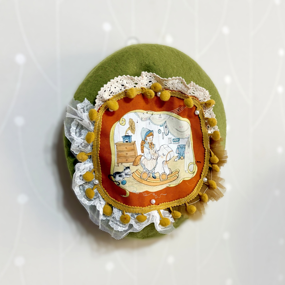 ＊哈娜髮飾＊貝蕾帽 綠色貝雷帽 咖啡 beret 毛帽 手工帽 蕾絲帽 帽子 禮帽 蓓蕾帽 頭飾 lolita 禮帽-細節圖3