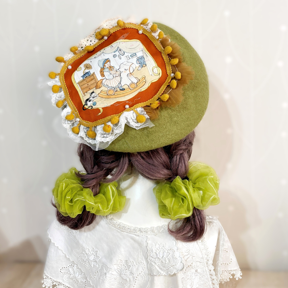 ＊哈娜髮飾＊貝蕾帽 綠色貝雷帽 咖啡 beret 毛帽 手工帽 蕾絲帽 帽子 禮帽 蓓蕾帽 頭飾 lolita 禮帽-細節圖4