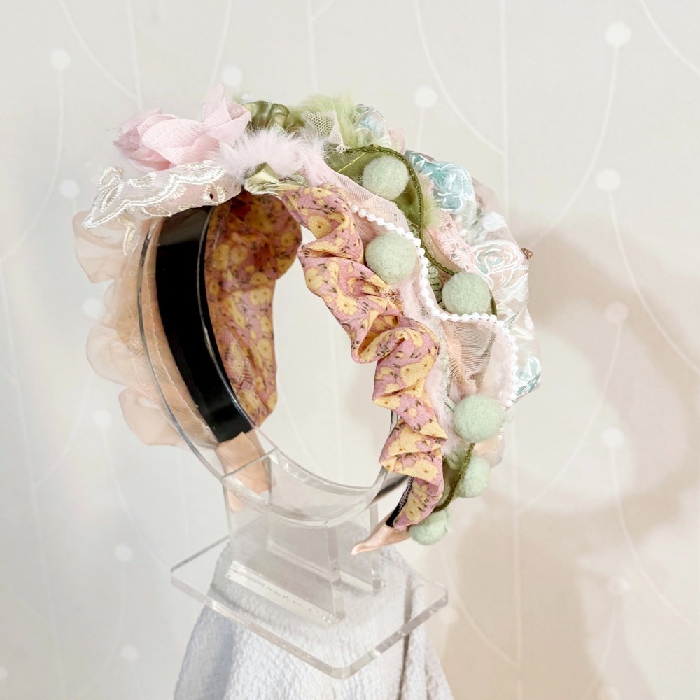 ＊哈娜髮飾＊手工拼接髮箍/ 寬版 寬邊 髮帶式刺繡蕾絲頭箍 髮窟 頭帶 頭飾 法枯 髮估-細節圖3