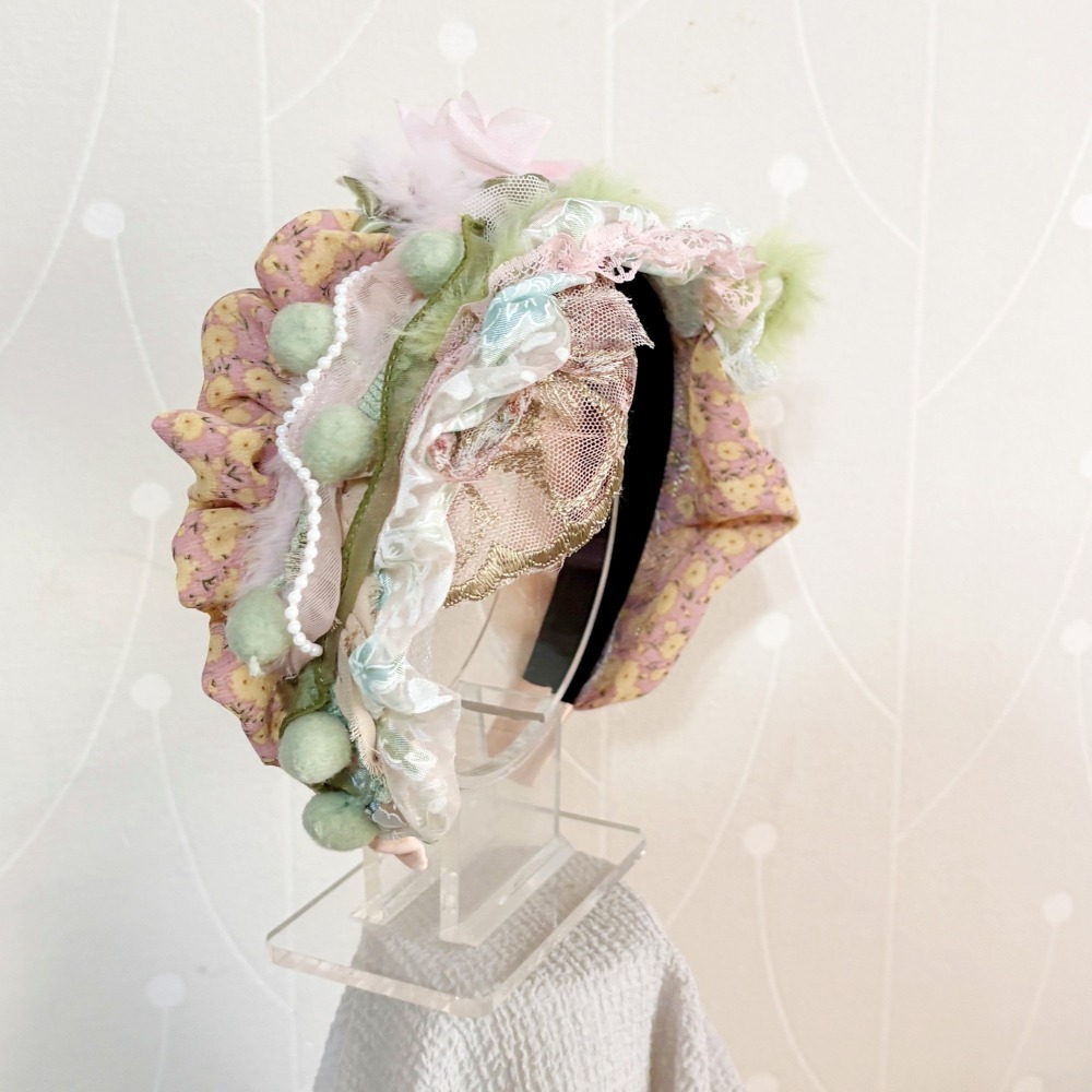 ＊哈娜髮飾＊手工拼接髮箍/ 寬版 寬邊 髮帶式刺繡蕾絲頭箍 髮窟 頭帶 頭飾 法枯 髮估-細節圖6