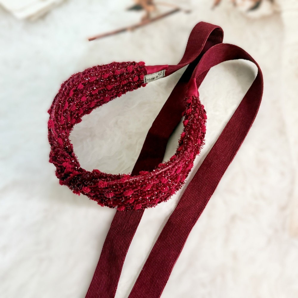 ＊哈娜髮飾＊多用綁帶髮箍 紅 蝴蝶結髮窟 寬髮枯 寬邊髮哭 編織打結 交叉 髮帶式 無痛 寬版頭箍 頭飾 飄帶絲巾-細節圖2