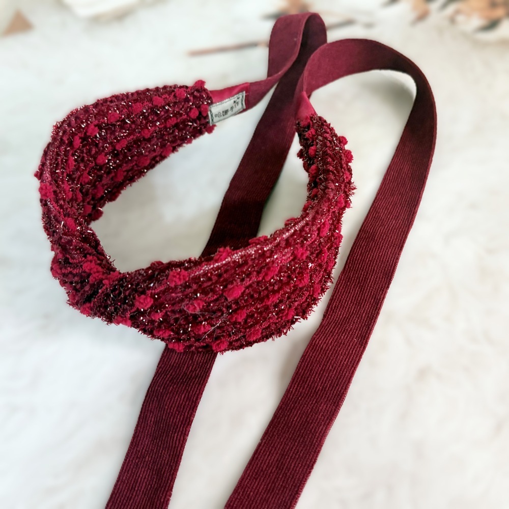 ＊哈娜髮飾＊多用綁帶髮箍 紅 蝴蝶結髮窟 寬髮枯 寬邊髮哭 編織打結 交叉 髮帶式 無痛 寬版頭箍 頭飾 飄帶絲巾-細節圖4