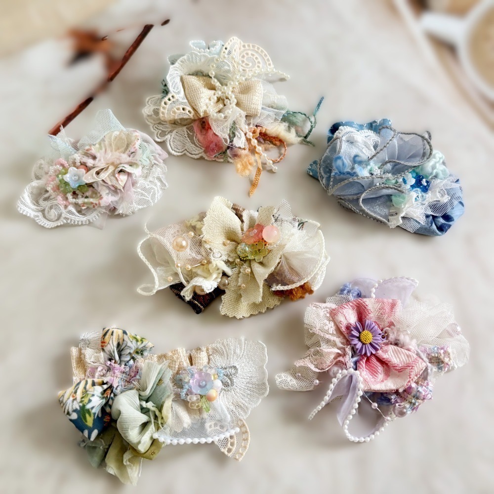 ＊哈娜髮飾＊手工紗線髮夾 / 拼接 串珠 瀏海夾 邊夾 BB夾 馬尾夾 馬尾勾 髮插 髮叉 鴨嘴夾 彈簧夾-細節圖3