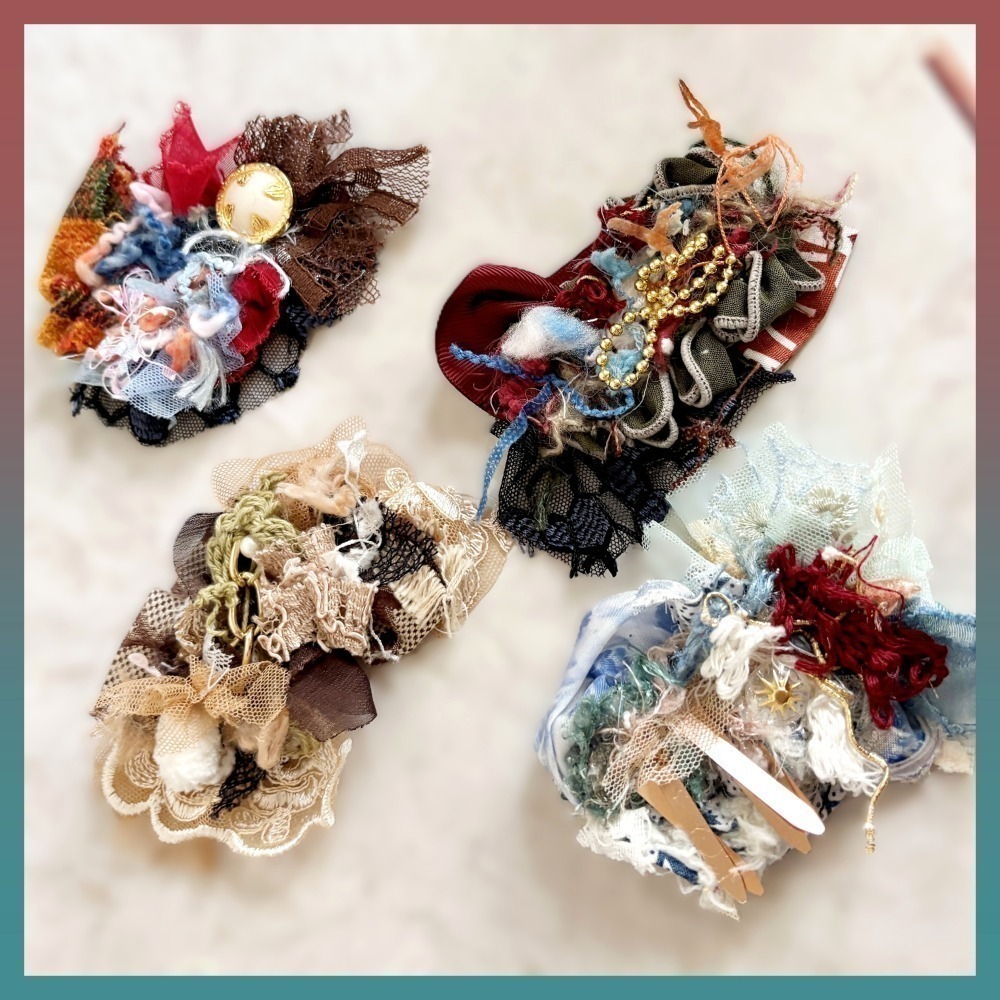 【福袋/驚喜包】手工紗線髮夾 4入組 / 拼接 串珠 瀏海夾  蕾絲邊夾 BB夾 馬尾夾 壓夾 頭飾-細節圖2