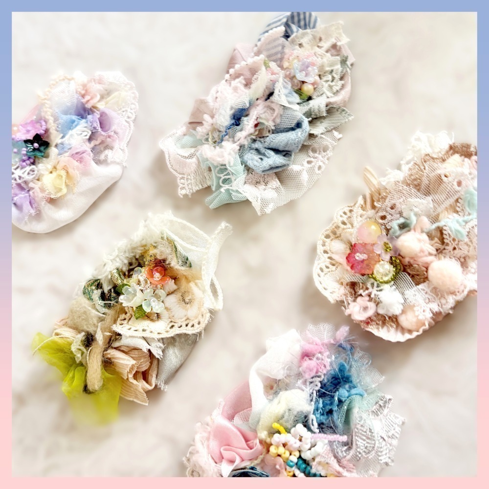 【福袋/驚喜包】手工紗線髮夾 4入組 / 拼接 串珠 瀏海夾  蕾絲邊夾 BB夾 馬尾夾 壓夾 頭飾-細節圖3