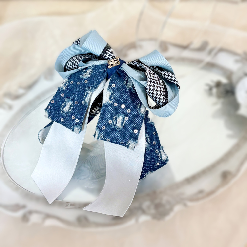 ＊哈娜髮飾＊手工仙女夾 牛仔 大蝴蝶結 香蕉夾 鯊魚夾 馬尾夾 髮夾 相交夾 包頭抓夾 髮叉 髮梳 邊夾-細節圖3