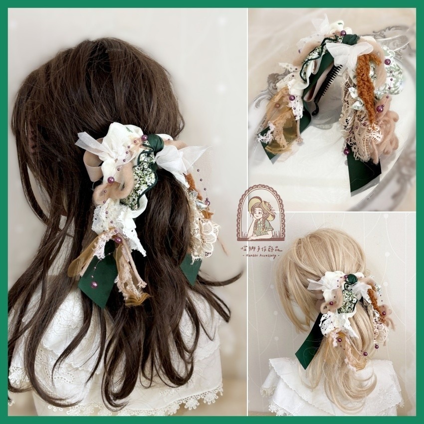 ＊哈娜髮飾＊手工拼接仙女夾/大蝴蝶結鯊魚夾 大腸圈髮圈 馬尾夾 髮夾 相交夾 三爪夾 包頭抓夾 髮叉 髮梳 邊夾-細節圖5