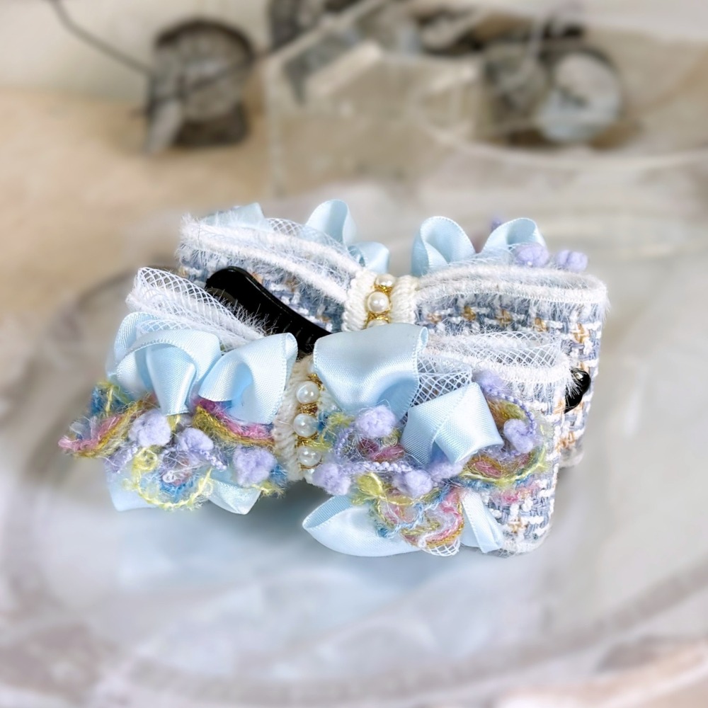＊哈娜髮飾＊立體雙層蝴蝶結 / 手工紗線香蕉夾 相交夾 鯊魚夾 抓夾 邊夾 髮圈 髮梳 髮叉 髮夾馬尾夾 彈簧夾-細節圖2