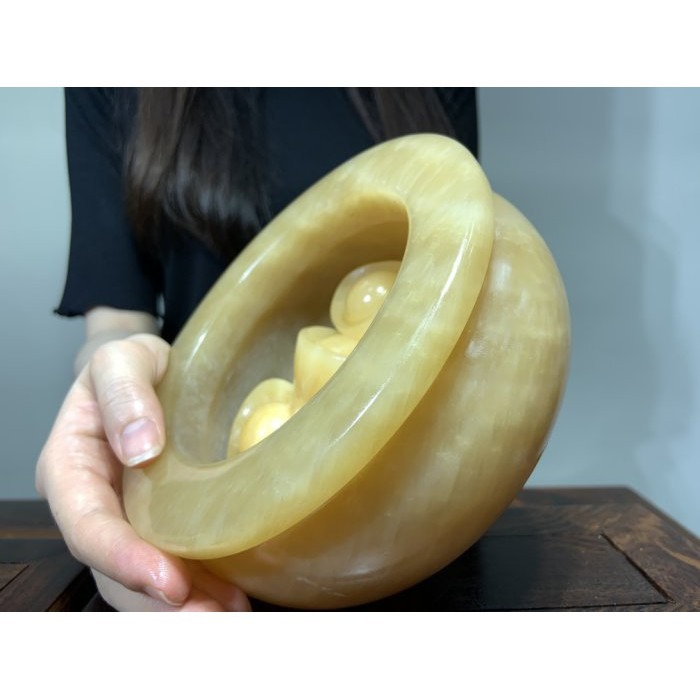 【合雅藝品】黃玉聚寶盆 聚財 聚寶盆 風水 招財 開運 女媧 白玉 黃玉【台中 藝品 零售 批發 】-細節圖2
